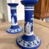 Jasperware Blue dip candlesticks wedgwood 1865 marked 2
