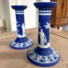 Jasperware Blue dip candlesticks wedgwood 1865 marked 3