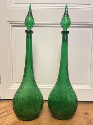 Empoli Decanters Green Pair 65cm Italian - The French Antique Store